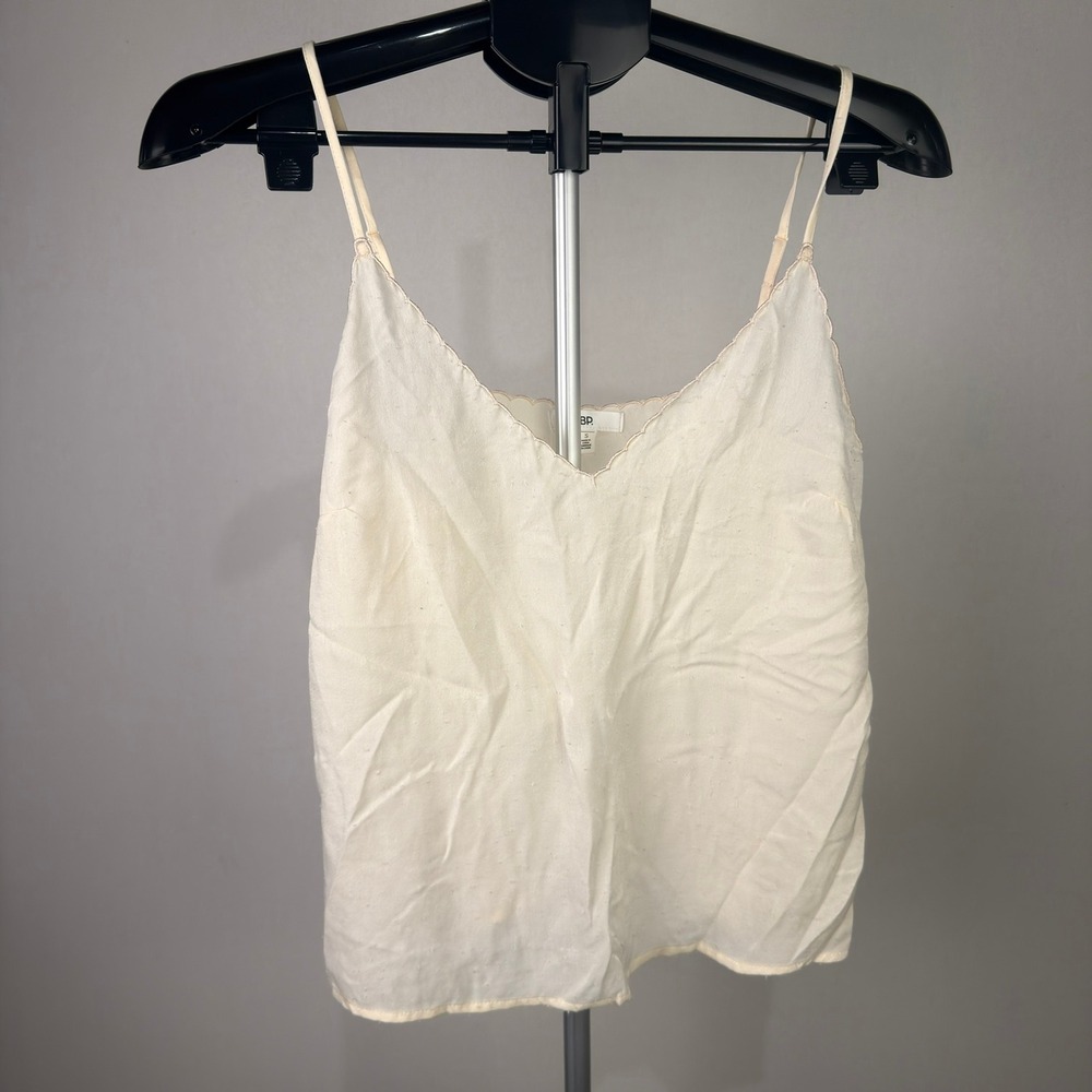 BP. Womens Cream Scalloped V-Neck Camisole Top Adjustable Straps Size S